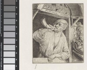 Baker blåser i ett horn av Adriaen van Ostade