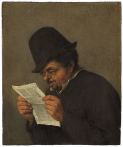Byst av en gammal bonde som läser en tidning av Adriaen van Ostade