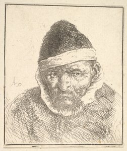 Gammal man med vit krage och spetsig hatt av Adriaen van Ostade