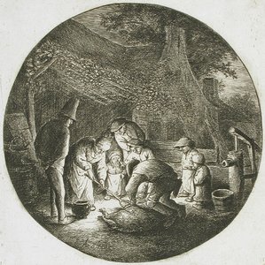 Bönder som dödar en gris av Adriaen van Ostade