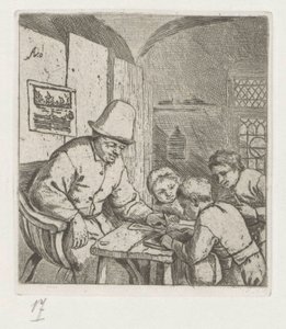 Skolmästare med tre elever vid bordet av Adriaen van Ostade