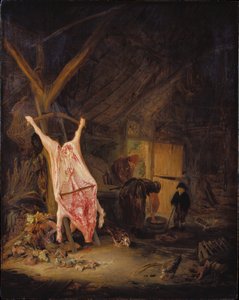 Slaktad gris i en lada av Adriaen van Ostade