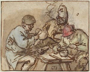 Tre män vid ett bord av Adriaen van Ostade