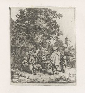Två musiker i ett drinksällskap av Adriaen van Ostade