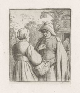 Kvinna och man pratar av Adriaen van Ostade