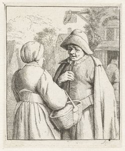 Kvinna och man pratar med varandra av Adriaen van Ostade
