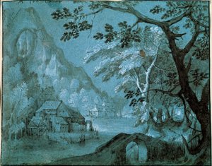 Landskap med en kvarn vid en bergssjö, c1610-c1620s