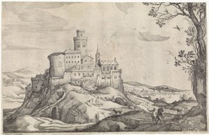 Landskap med ett slott på ett berg