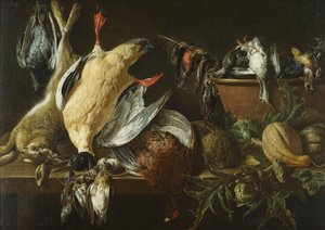 Stilleben med vilt och grönsaker av Adriaen van Utrecht