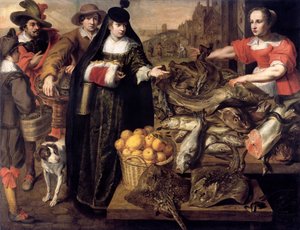 En dam på fiskmarknaden i Antwerpen, 1630-1640.