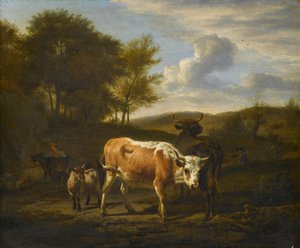 Bergigt landskap med boskap av Adriaen van de Velde