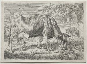 Ko och två får vid foten av ett träd, 1670. av Adriaen van de Velde