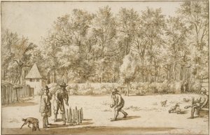 Tre män som spelar kägelspel av Adriaen van de Velde