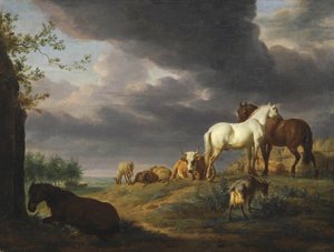 Dutch: Landskap med hästar och annan boskap Landskap med hästar och annan boskap av Adriaen van de Velde