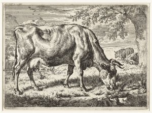 Betande ko och två får Kor och får (serietitel) av Adriaen van de Velde