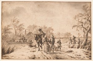 Höstlandskap med resenärer och färja av Adriaen van de Velde