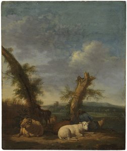 Landskap med får och en sovande herde av Adriaen van de Velde