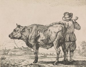 Man står med tjur av Adriaen van de Velde