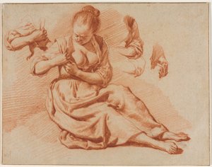 Sittande kvinna letar efter loppor, ca. 1671. av Adriaen van de Velde