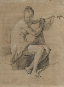 Sittande kvinnlig naken, ca 1660-70 (Svartvit kritteckning)
