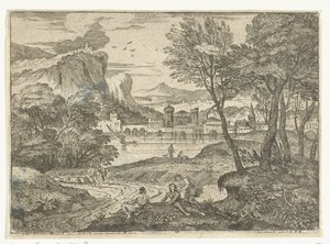 Landskap med tre personer längs stigen Mannen och de två kvinnorna i skuggan av träden Landscapes, serie åtta (serietitel)