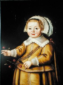 Porträtt av Anne Gibson som ett barn (olja på panel) av Adriaen van der Linde
