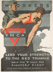 Arbetare lånar ut din styrka till den röda triangeln: Hjälp "y" att hjälpa kämparna att kämpa (United War Work Campaign 11 till 18 november) c. 1918 (lito i färg) av Adrian Gil Spear