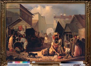Buvette a Saint Petersburg (Refreshment Stall in St Petersburg) - Målning av Adrian Markovich Volkov (1827-1873), olja på duk av Adrian Markovich Volkov