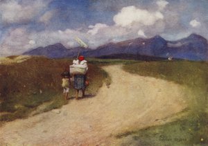 Tjeckoslovakien: En väg i Karpaterna (färg litho)