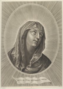 Jungfruns huvud tittar upp till höger, i en oval ram, efter Reni, ca. 1..., ca. 1650-67. av Adrian van Melar