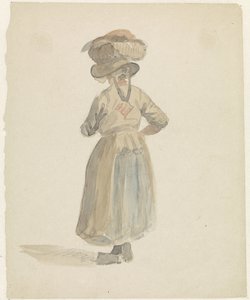 Figurstudie av en kvinna med en korg på huvudet, bakifrån