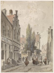 Stadsbild med en handlare av Adrianus Eversen