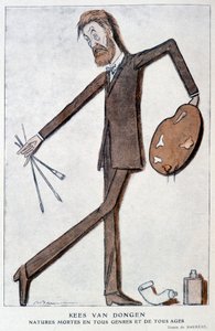 Tecknad film om Kees Van Dongen (1877-1968), fransk målare av tyskt ursprung. Teckning av Barrère, i "" Fantasio"" från 1921-10-15