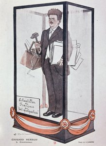 Tecknad av Barrère om Herriot i Fantasio: "" Edouard Herriot: byggaren "" Exempel på fransmannen som gör något"". av Adrien Barrere