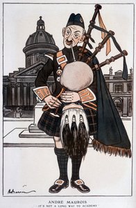 Tecknad film i Academician av André Maurois (pseudonym för Emile Herzog), fransk romanförfattare, essäist och historiker (1885-1967) - av Barrère, i "" Fantasio""" av 1929-04-15 av Adrien Barrere