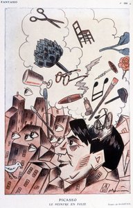 Humoristisk teckning på Pablo Picasso av Barrère - i "" Fantasio", från 1928-11-15.
