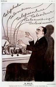 Humoristisk bild om Belin och hans belinograf - av Barrère, i "" Fantasio"" från 1931-12-01 av Adrien Barrere