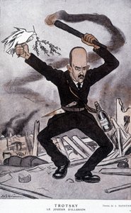 Leon Trotskij (Trotskij) (1879-1940), illusionsspelaren - tecknad av Barrère, i "" Fantasio"" från 1918-03-15