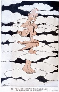 Porträtt av Luigi Pirandello (1867 - 1936), italiensk dramatiker - Illustration av Adrien Barrere (1877-1931) i "" Fantasio"" från 1925-08-01 av Adrien Barrere