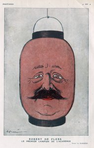 Robert Pelleve de La Motte-Ango (Motte Ango), Marquis de Flers, fransk dramatiker (1872-1927). (Akademins första lykta). Tecknad av Barrere i "" Fantasio"" från juni 1921. av Adrien Barrere
