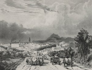 Översikt över Riom, Auvergne, 1829. av Adrien Dauzats