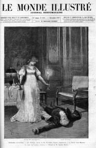 The Death of Scarpia (Monsier Berton), illustration av akt 4 av "Tosca" med Sarah Bernhardt som La Tosca, omslag till "Le monde Illustre" av Adrien Emmanuel (after) Marie