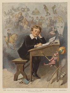Semesterbrevet från skolan, en pojkes dröm om den kommande julen (chromolitho)