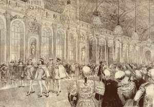 Processionen av riddarna av den Helige Andeorden (Helig Ande) i Versailles slotts isgalleri på pingstdagen 1789. Teckning av Adrien Marie från 1889. av Adrien Emmanuel Marie