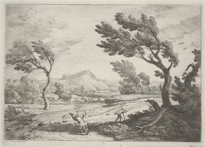 Landskap med resenärer i stark vind, ca 1753 (etsning)