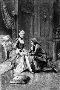 Gravyr av Adrien Moreau (1843-1906) som illustrerar "" Candide"" av Francois Marie Arouet dit Voltaire (1694-1778).