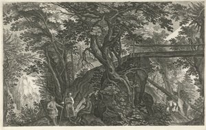 Skogslandskap med en bro Åtta landskap i Böhmen (serietitel) av Egidius  Sadeler (II)