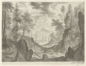 Skogslandskap med vattenfall Bergslandskap från Tyrolen (serietitel) av Egidius  Sadeler (II)