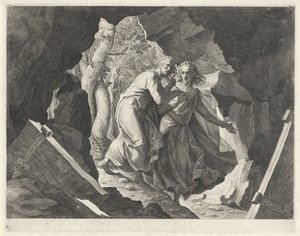 Dante och Virgil går in i helvetet genom en port av Egidius  Sadeler (II)