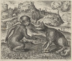 Fabel om apan och räven av Egidius  Sadeler (II)